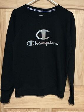 Champion Black Crewneck Sweatshirt with Silver Logo